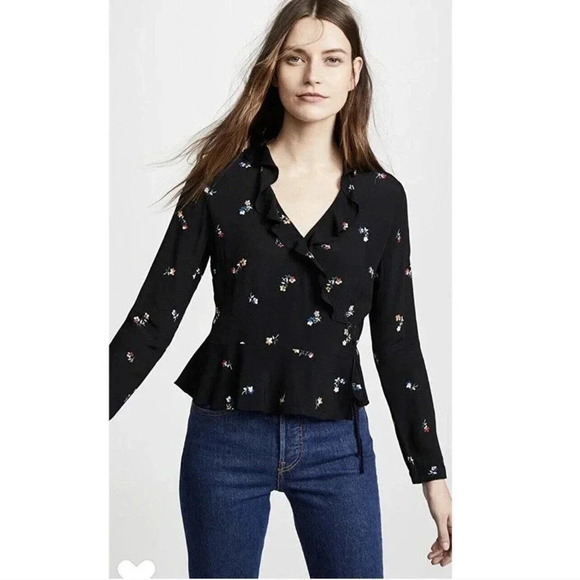 Rails Tops - Rails Size Small  Simone Wrap Top in Black Kyoto Floral Women’s